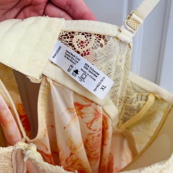 sexy yellow and orange floral print lingerie mini dress with lace - Picture 4 of 6